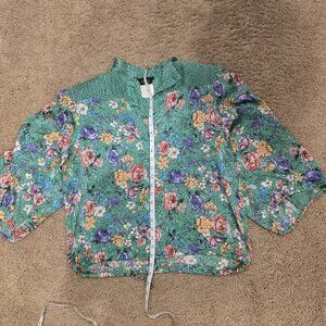 Vintage Diane Freis Blouse Top Green Floral Paisley Size Small or Medium
